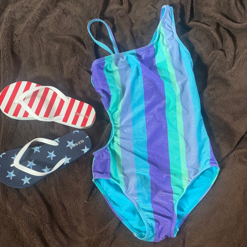 SO Blue and Purple Girls' Swimsuit
